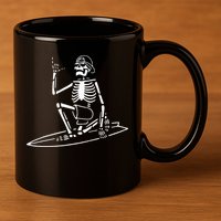 Skeleton Surfing Lazy Halloween Costume Skull Bones Surfer 11oz C Handle Ceramic Mug