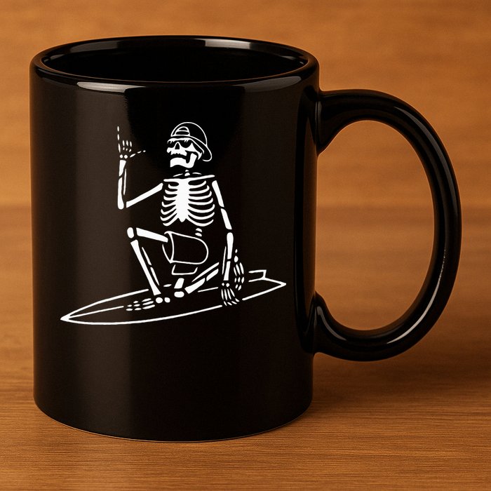 Skeleton Surfing Lazy Halloween Costume Skull Bones Surfer 11oz C Handle Ceramic Mug
