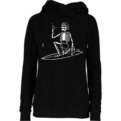 Skeleton Surfing Lazy Halloween Costume Skull Bones Surfer Womens Funnel Neck Pullover Hood
