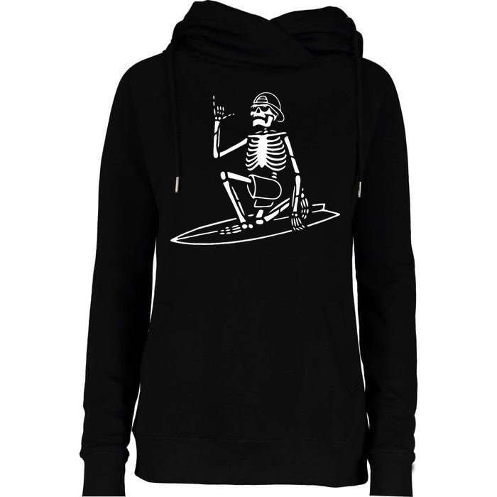 Skeleton Surfing Lazy Halloween Costume Skull Bones Surfer Womens Funnel Neck Pullover Hood