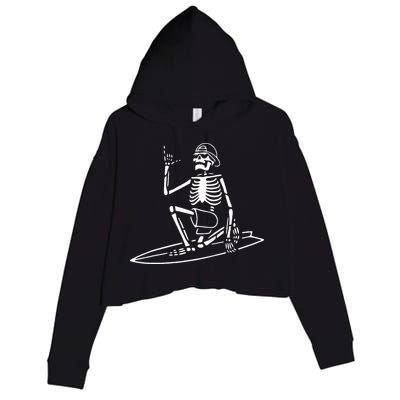 Skeleton Surfing Lazy Halloween Costume Skull Bones Surfer Crop Fleece Hoodie