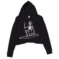 Skeleton Surfing Lazy Halloween Costume Skull Bones Surfer Crop Fleece Hoodie
