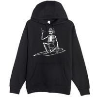 Skeleton Surfing Lazy Halloween Costume Skull Bones Surfer Premium Pullover Hoodie