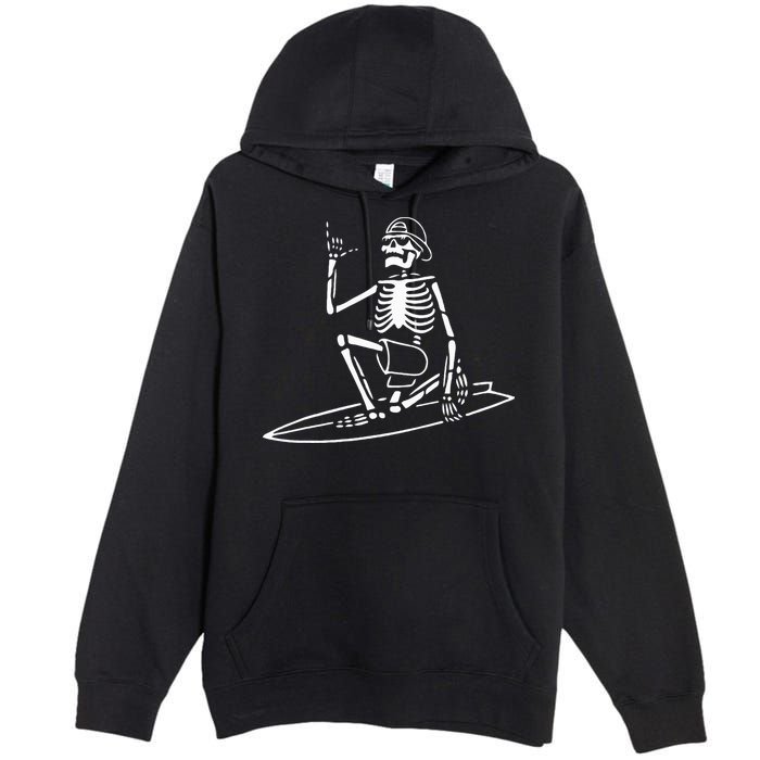 Skeleton Surfing Lazy Halloween Costume Skull Bones Surfer Premium Pullover Hoodie