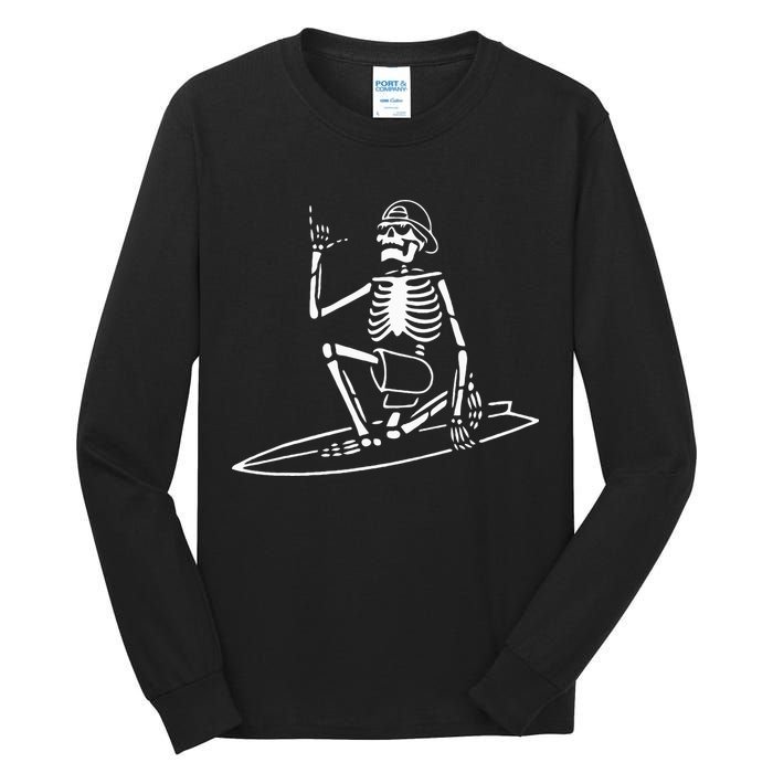 Skeleton Surfing Lazy Halloween Costume Skull Bones Surfer Tall Long Sleeve T-Shirt