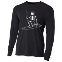 Skeleton Surfing Lazy Halloween Costume Skull Bones Surfer Cooling Performance Long Sleeve Crew