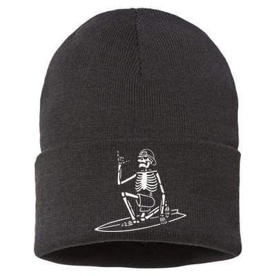 Skeleton Surfing Lazy Halloween Costume Skull Bones Surfer Sustainable Knit Beanie