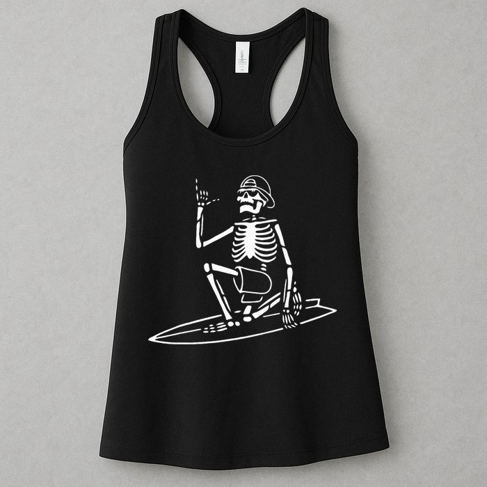 Skeleton Surfing Lazy Halloween Costume Skull Bones Surfer Womens Tank Top