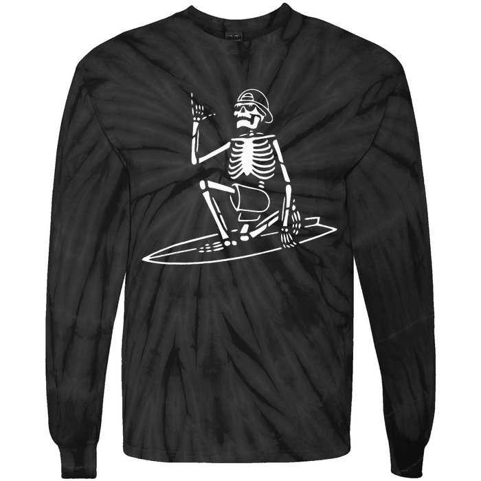 Skeleton Surfing Lazy Halloween Costume Skull Bones Surfer Tie-Dye Long Sleeve Shirt