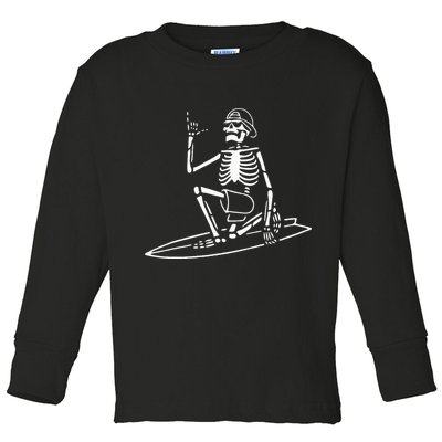 Skeleton Surfing Lazy Halloween Costume Skull Bones Surfer Toddler Long Sleeve Shirt