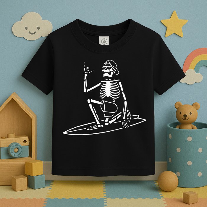 Skeleton Surfing Lazy Halloween Costume Skull Bones Surfer Toddler T-Shirt