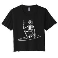 Skeleton Surfing Lazy Halloween Costume Skull Bones Surfer Crop Top