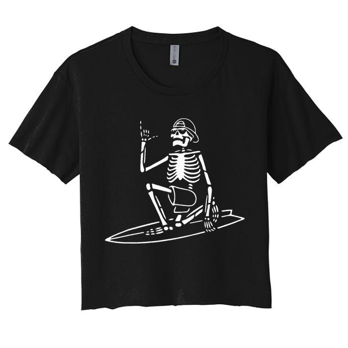 Skeleton Surfing Lazy Halloween Costume Skull Bones Surfer Crop Top