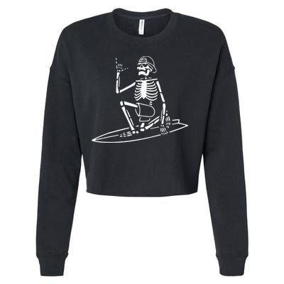Skeleton Surfing Lazy Halloween Costume Skull Bones Surfer Cropped Pullover Crew