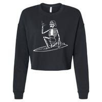 Skeleton Surfing Lazy Halloween Costume Skull Bones Surfer Cropped Pullover Crew