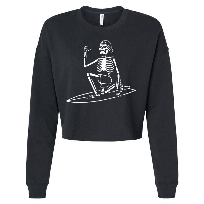 Skeleton Surfing Lazy Halloween Costume Skull Bones Surfer Cropped Pullover Crew