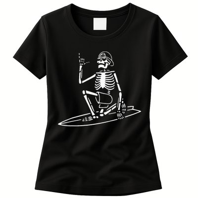 Skeleton Surfing Lazy Halloween Costume Skull Bones Surfer Womens T-Shirt