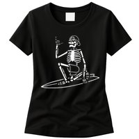 Skeleton Surfing Lazy Halloween Costume Skull Bones Surfer Womens T-Shirt