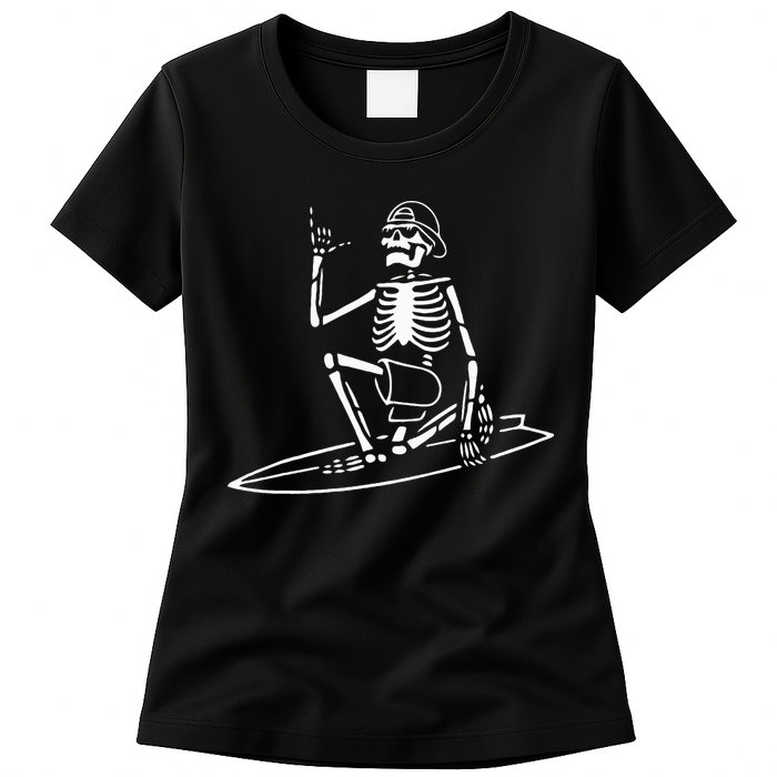 Skeleton Surfing Lazy Halloween Costume Skull Bones Surfer Womens T-Shirt