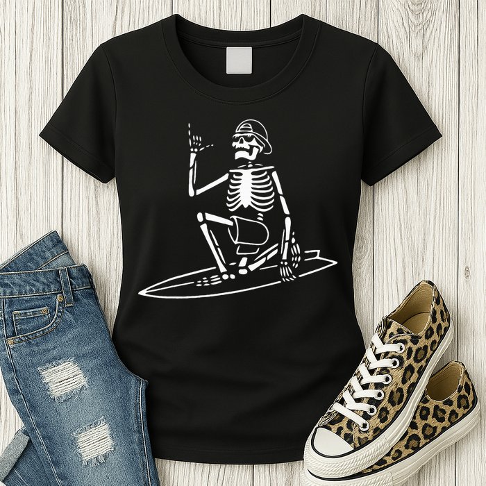 Skeleton Surfing Lazy Halloween Costume Skull Bones Surfer Womens T-Shirt