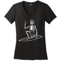 Skeleton Surfing Lazy Halloween Costume Skull Bones Surfer Women's V-Neck T-Shirt