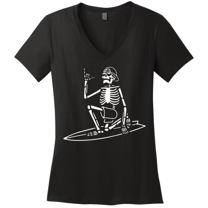 Skeleton Surfing Lazy Halloween Costume Skull Bones Surfer Women's V-Neck T-Shirt