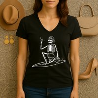 Skeleton Surfing Lazy Halloween Costume Skull Bones Surfer Women's V-Neck T-Shirt