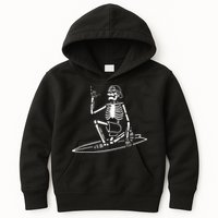 Skeleton Surfing Lazy Halloween Costume Skull Bones Surfer Kids Hoodie