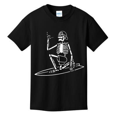 Skeleton Surfing Lazy Halloween Costume Skull Bones Surfer Kids T-Shirt
