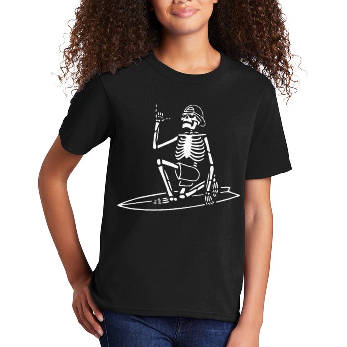 Skeleton Surfing Lazy Halloween Costume Skull Bones Surfer Kids T-Shirt