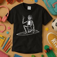 Skeleton Surfing Lazy Halloween Costume Skull Bones Surfer Kids T-Shirt