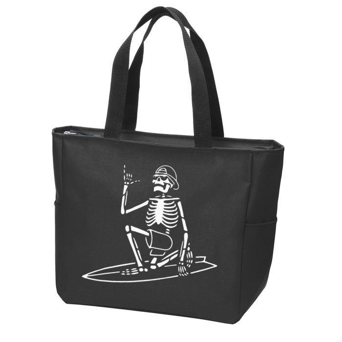 Skeleton Surfing Lazy Halloween Costume Skull Bones Surfer Zip Tote Bag