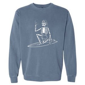 Skeleton Surfing Lazy Halloween Costume Skull Bones Surfer Garment-Dyed Sweatshirt