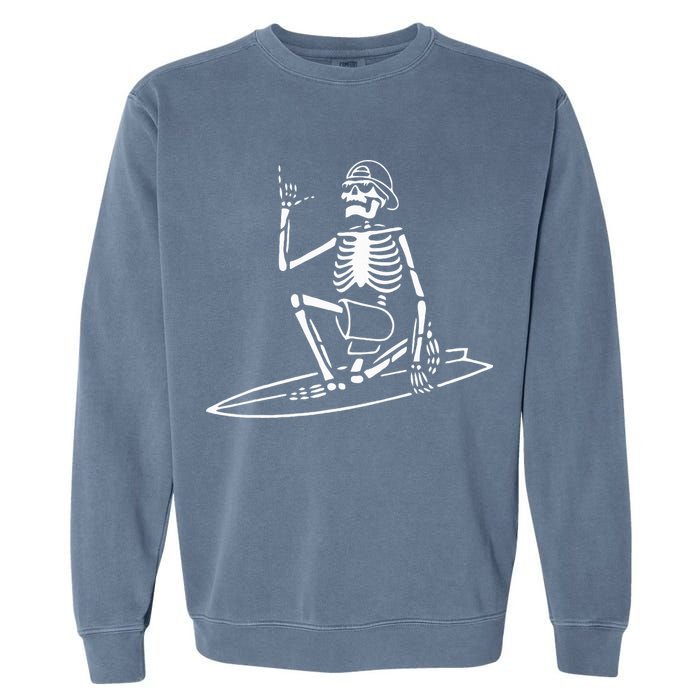 Skeleton Surfing Lazy Halloween Costume Skull Bones Surfer Garment-Dyed Sweatshirt