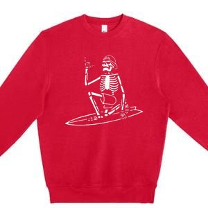 Skeleton Surfing Lazy Halloween Costume Skull Bones Surfer Premium Crewneck Sweatshirt