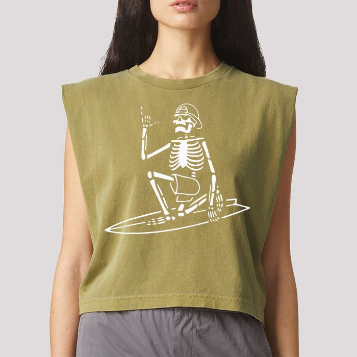 Skeleton Surfing Lazy Halloween Costume Skull Bones Surfer Garment-Dyed Women's Muscle Tee