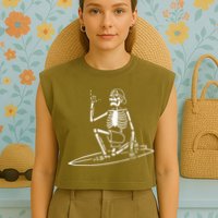 Skeleton Surfing Lazy Halloween Costume Skull Bones Surfer Garment-Dyed Women's Muscle Tee