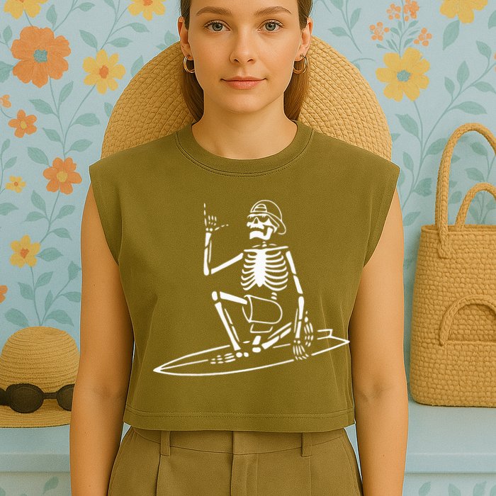 Skeleton Surfing Lazy Halloween Costume Skull Bones Surfer Garment-Dyed Women's Muscle Tee
