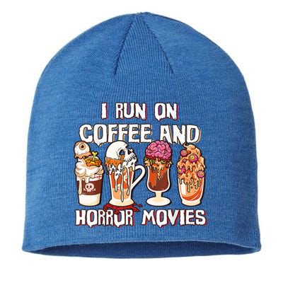 Spooky Season Latte Fall I Run On Coffee And Horror Movies Gift Sustainable Beanie