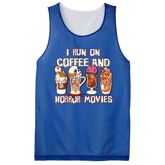 Spooky Season Latte Fall I Run On Coffee And Horror Movies Gift Mesh Reversible Basketball Jersey Tank