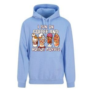 Spooky Season Latte Fall I Run On Coffee And Horror Movies Gift Unisex Surf Hoodie