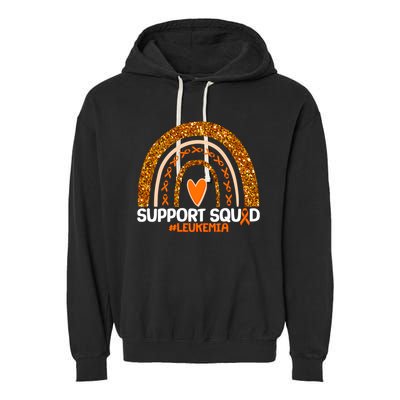 Support Squad #Leukemia Orange Ribbon Rainbow Garment-Dyed Fleece Hoodie