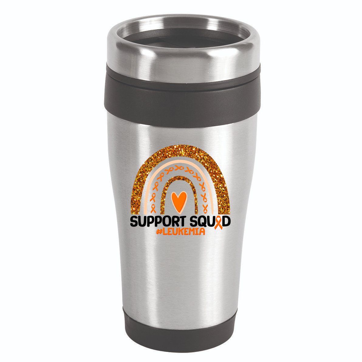 Support Squad #Leukemia Orange Ribbon Rainbow 16oz Travel Tumbler