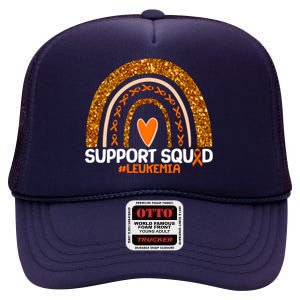 Support Squad #Leukemia Orange Ribbon Rainbow High Crown Mesh Back Trucker Hat