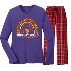 Support Squad #Leukemia Orange Ribbon Rainbow Women's Long Sleeve Flannel Pajama Set 