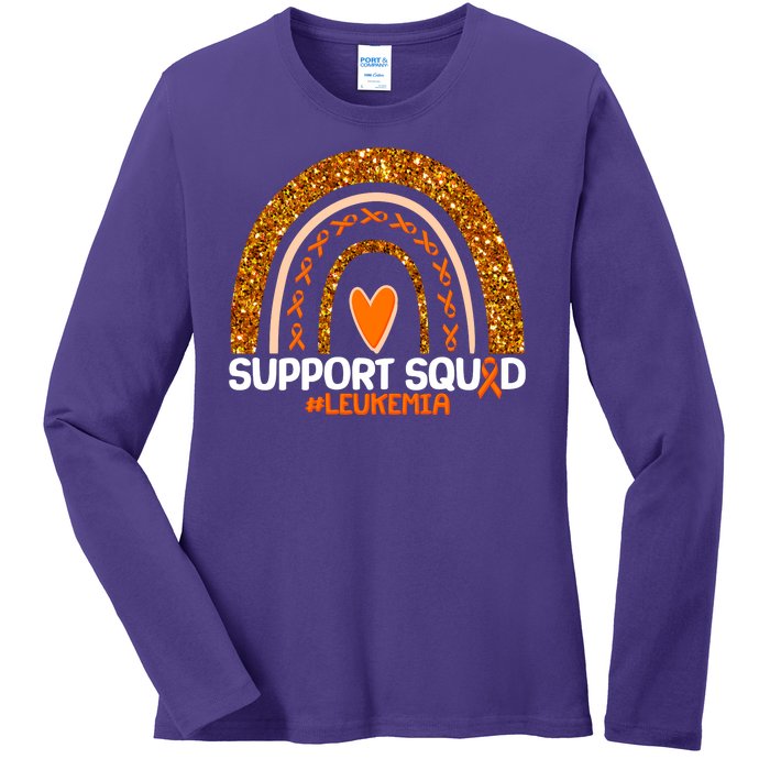 Support Squad #Leukemia Orange Ribbon Rainbow Ladies Long Sleeve Shirt