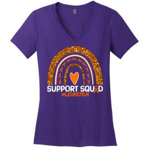 Support Squad #Leukemia Orange Ribbon Rainbow Women's V-Neck T-Shirt