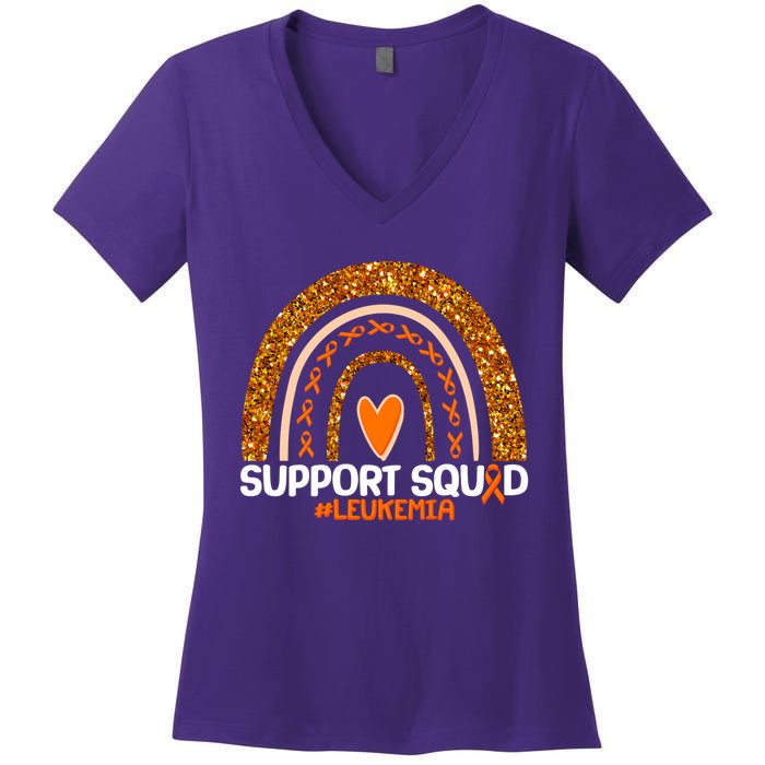 Support Squad #Leukemia Orange Ribbon Rainbow Women's V-Neck T-Shirt