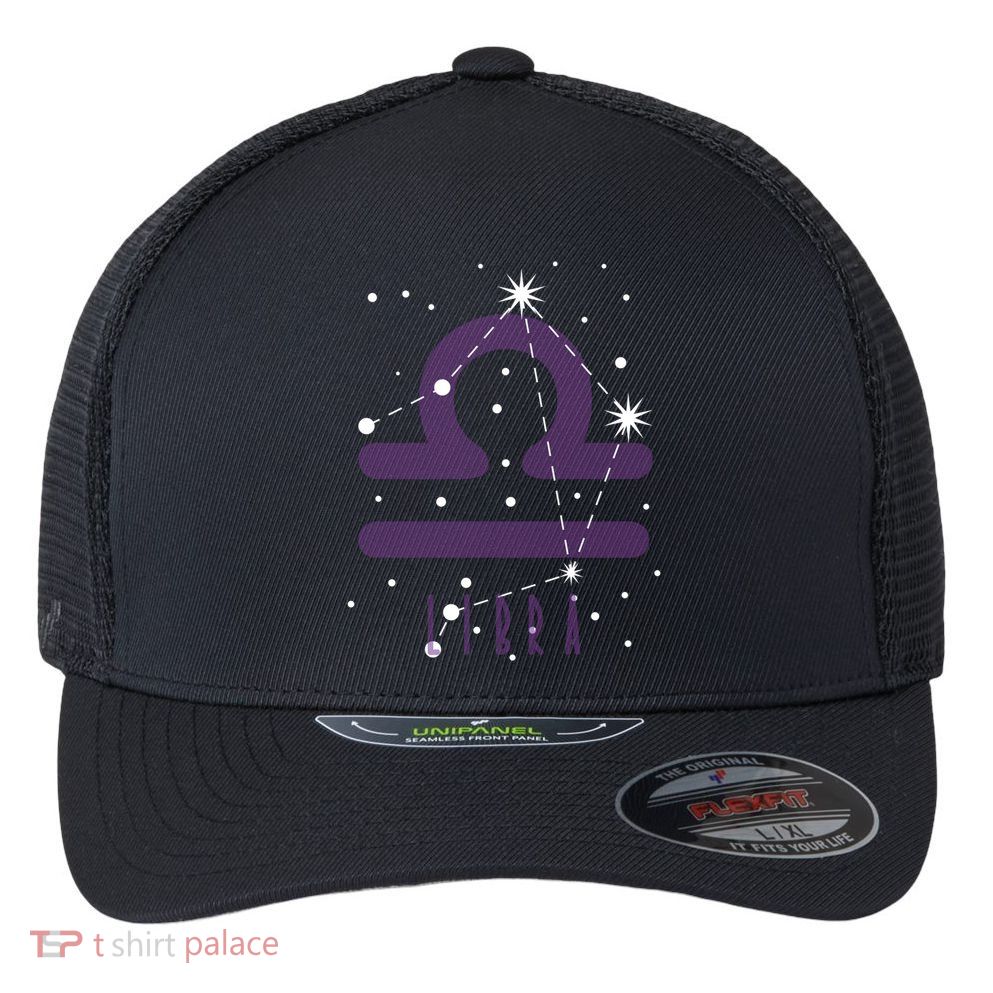 Star Sign Libra Zodiac Great Gift Flexfit Unipanel Trucker Cap