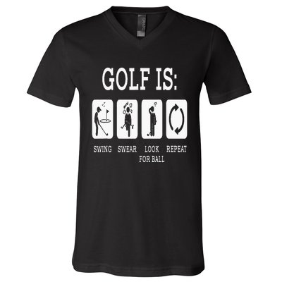 Swing Swear Look For Ball Repeat Golf Sport V-Neck T-Shirt